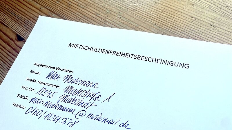 Auschnitt einer Mietschuldenfreiheitsbescheinigung